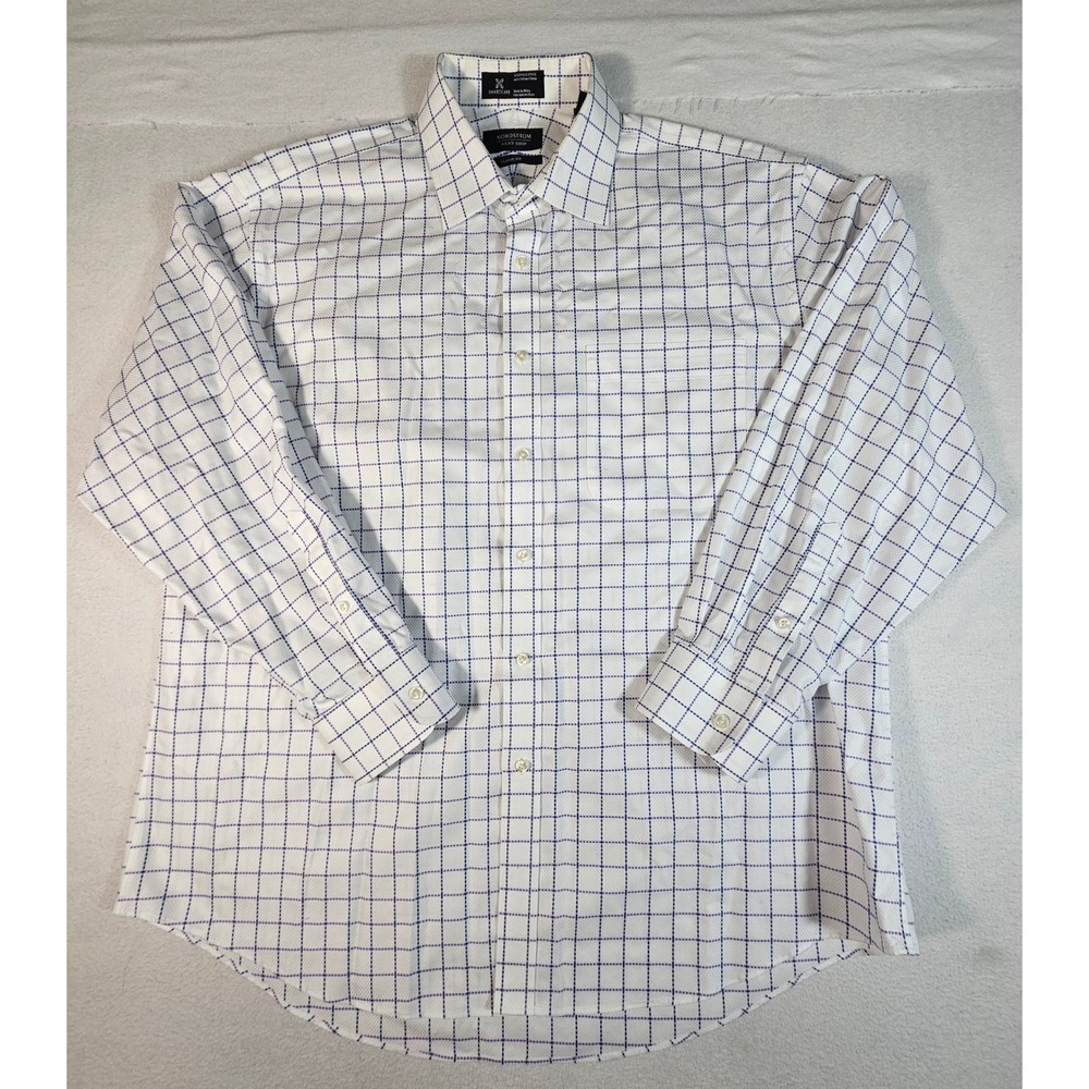 Nordstrom Mens Shop Smartcare Dress Shirt 16.5 32 Classic Fit Purple Windowpane
